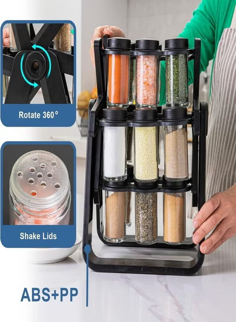 Rotating Glass Spice Rack Set — 360° Ferris-Style Organizer