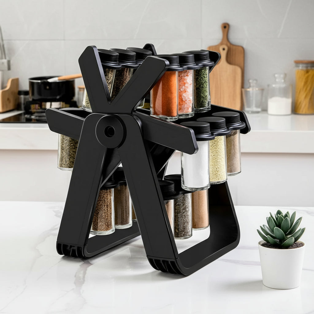 Rotating Glass Spice Rack Set — 360° Ferris-Style Organizer