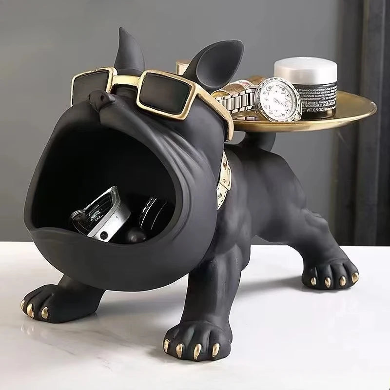 Bulldog Storage Statue – 30cm Resin Dog Figurine with Tray