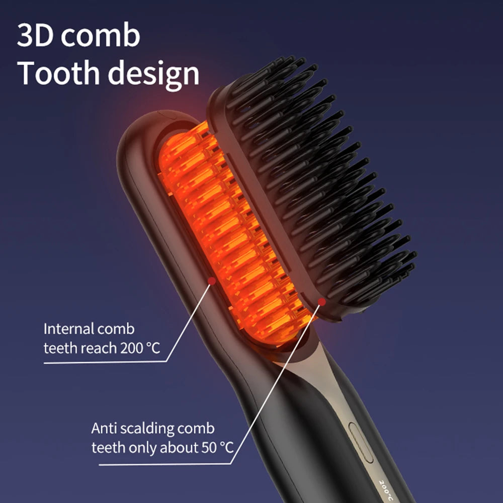 Cordless Hair Straightener Comb – Professional Heating Brush with Negative Ions