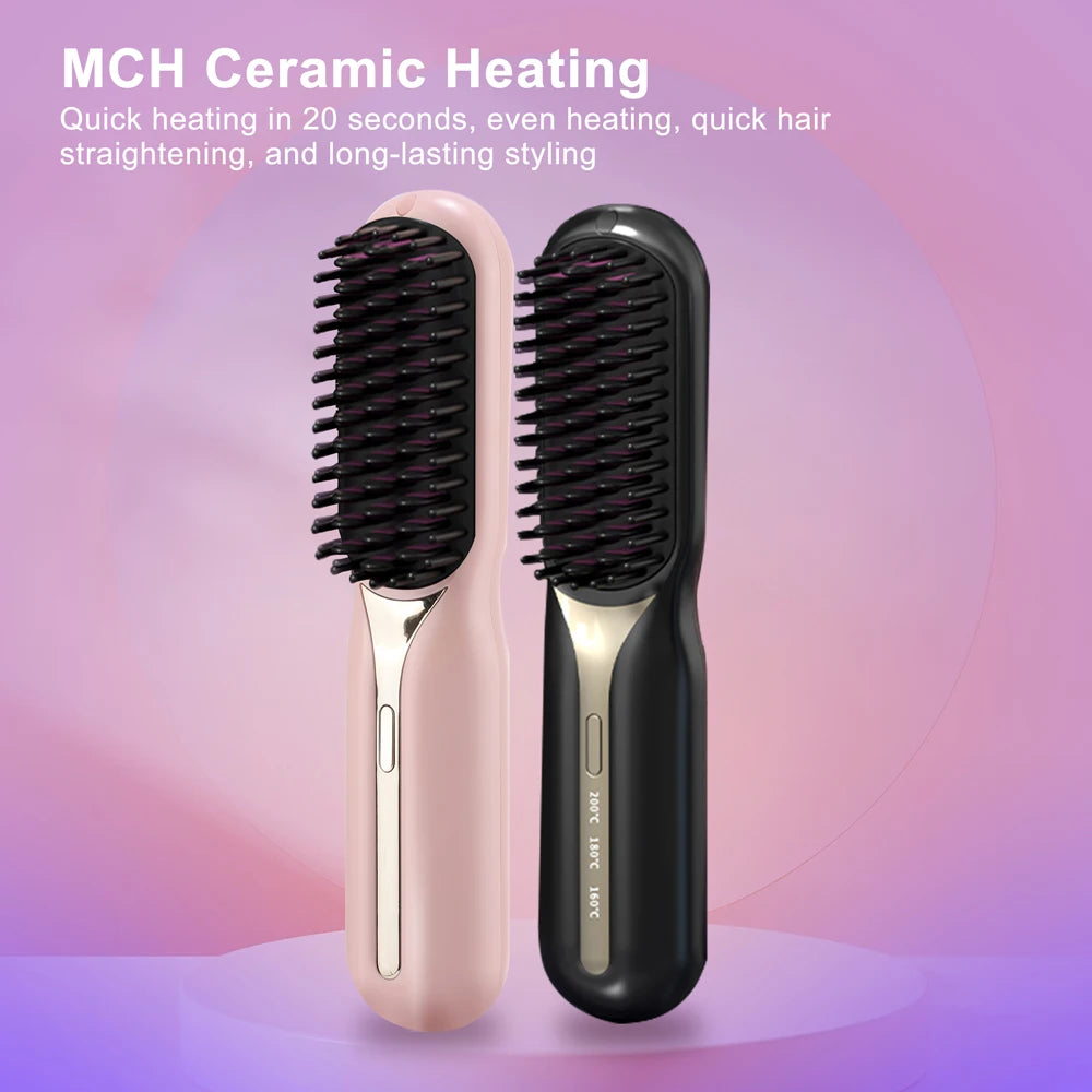 Cordless Hair Straightener Comb – Professional Heating Brush with Negative Ions