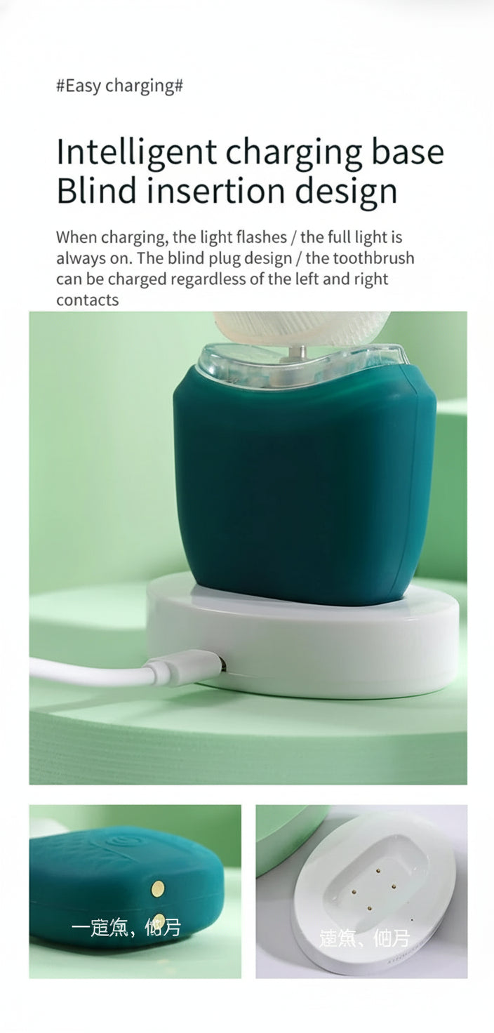 ToothLove™ 360° Ultrasonic U-Shaped Wireless Toothbrush – Automatic Silicone Whitening Brush Kit