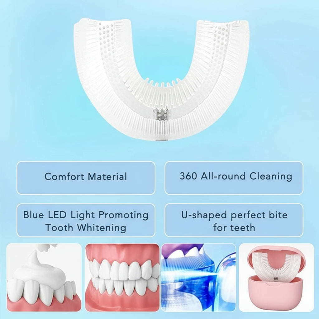 ToothLove™ 360° Ultrasonic U-Shaped Wireless Toothbrush – Automatic Silicone Whitening Brush Kit