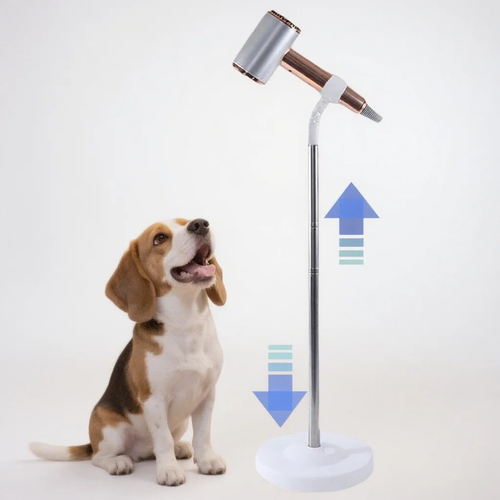 Dog Hair Dryer Stand – Hands-Free 360° Rotating Holder with Adjustable Height for Pet Grooming