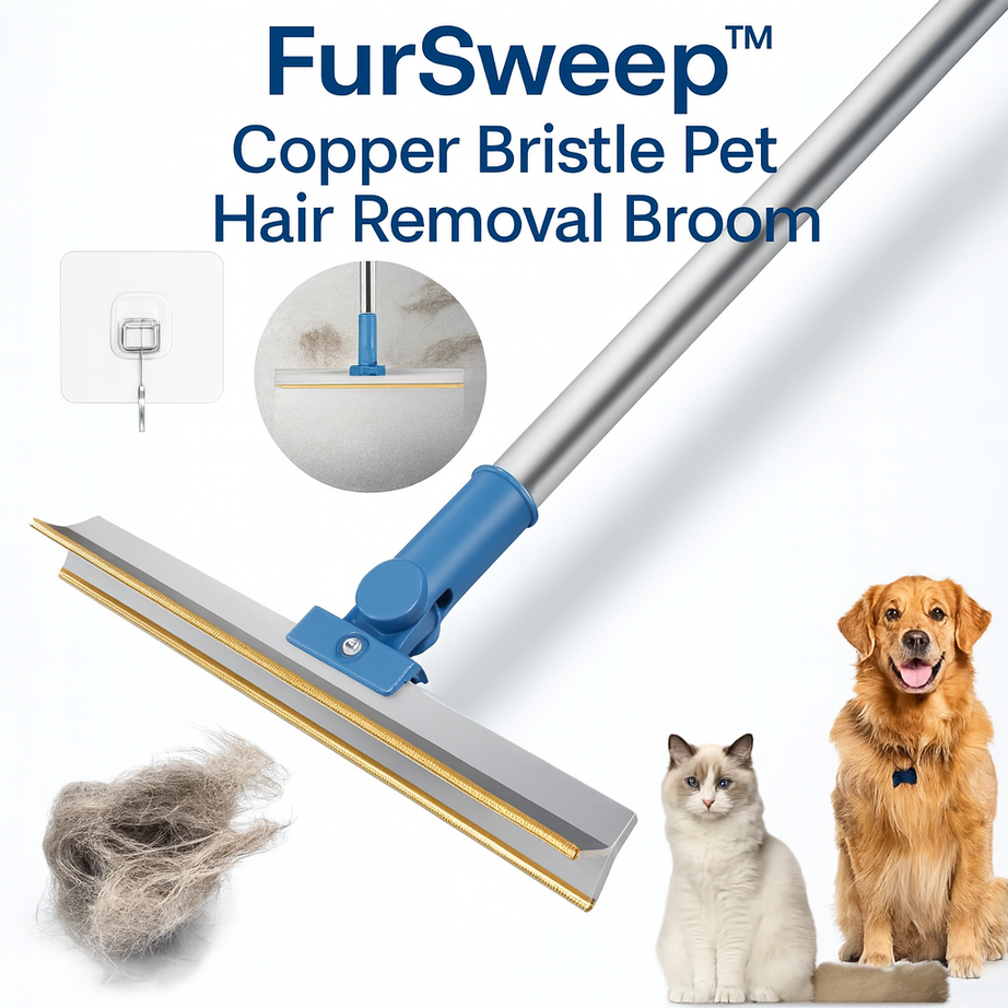 FurSweep Copper Bristle Dog Hair Removal Broom for Carpets & Rugs