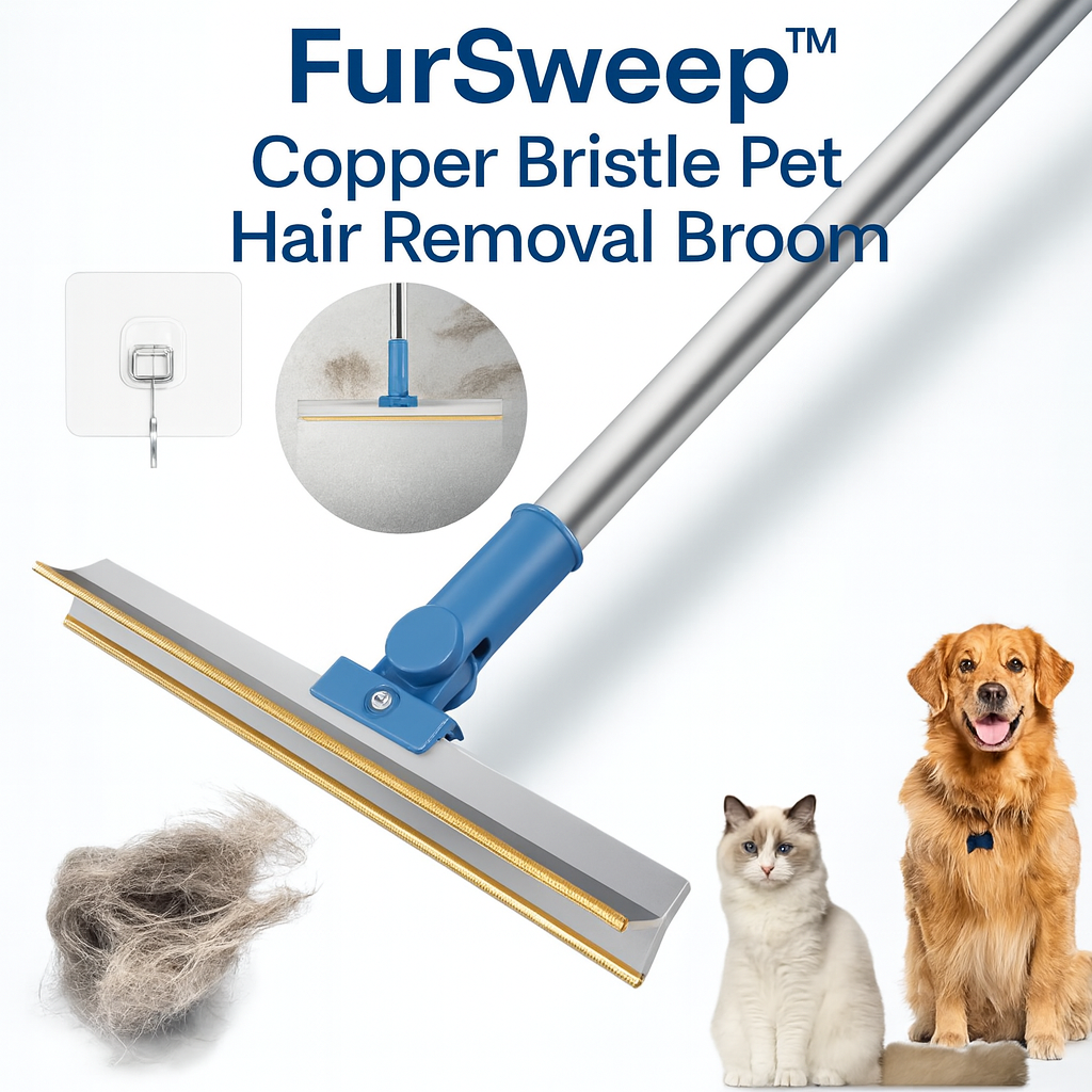 FurSweep Copper Bristle Dog Hair Removal Broom for Carpets & Rugs