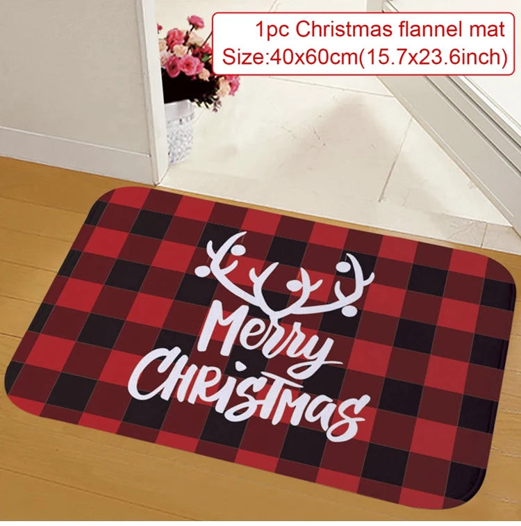 Plaid Merry Christmas flannel mat at doorway