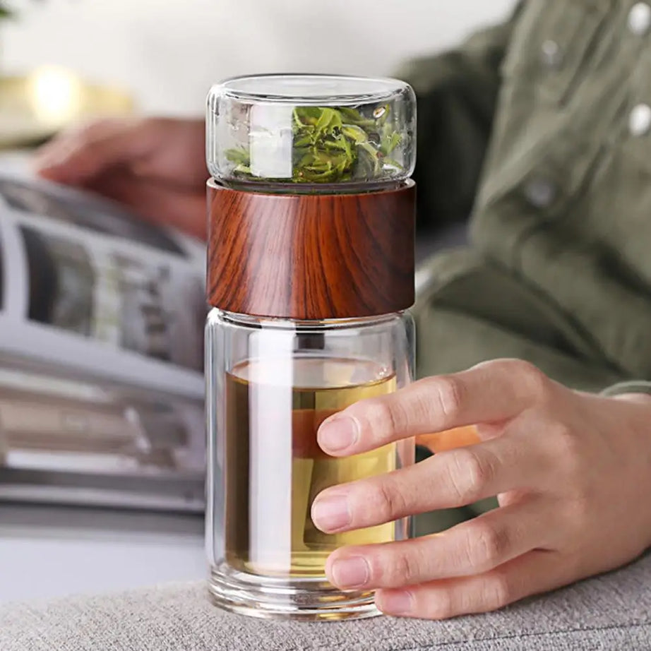 Glass Tea Infuser Bottle – Double Wall Portable Tumbler