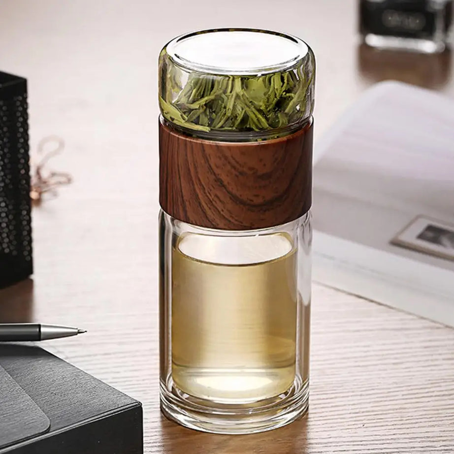 Glass Tea Infuser Bottle – Double Wall Portable Tumbler