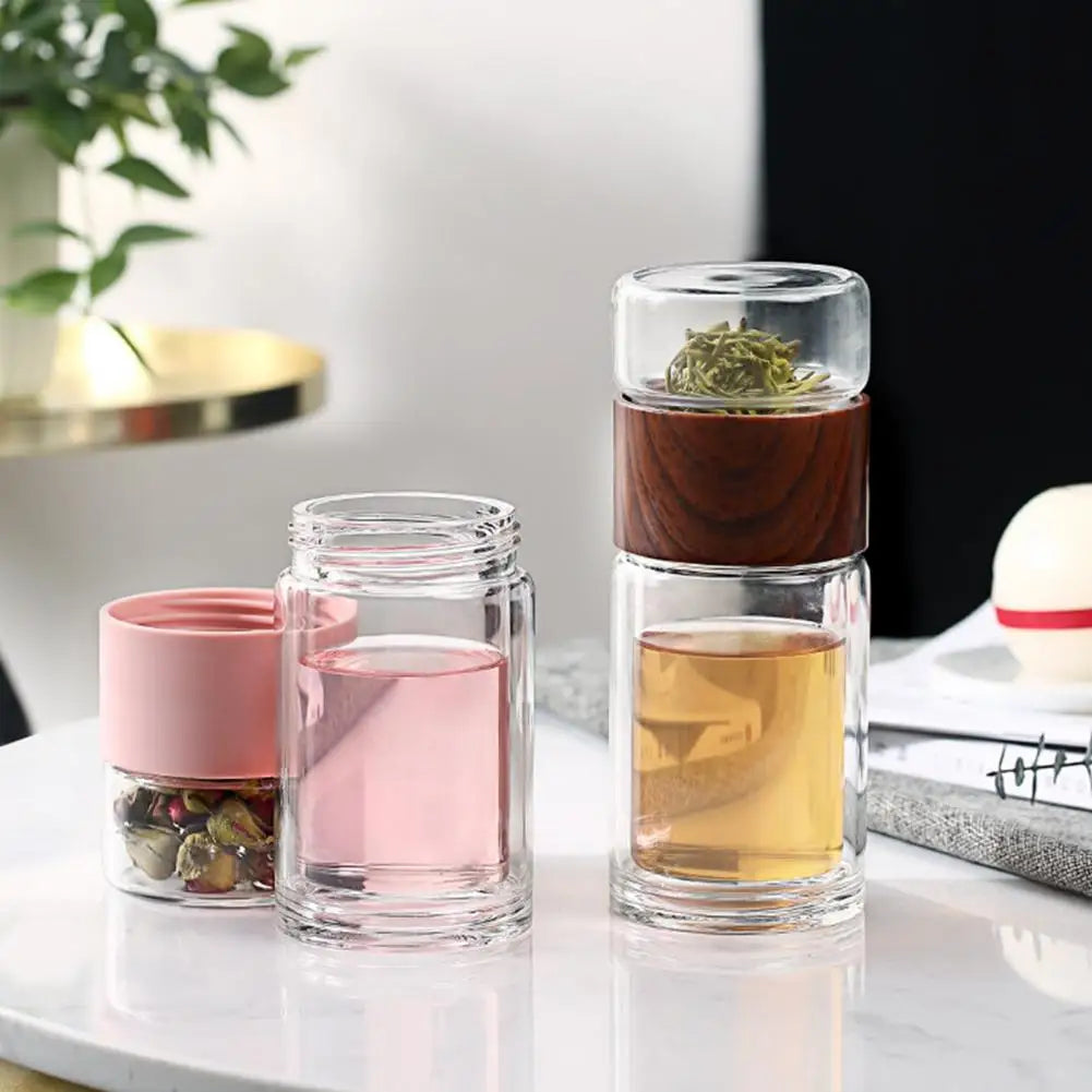 Glass Tea Infuser Bottle – Double Wall Portable Tumbler