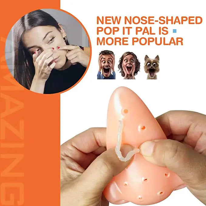 Squeezing the nose to pop faux pimples