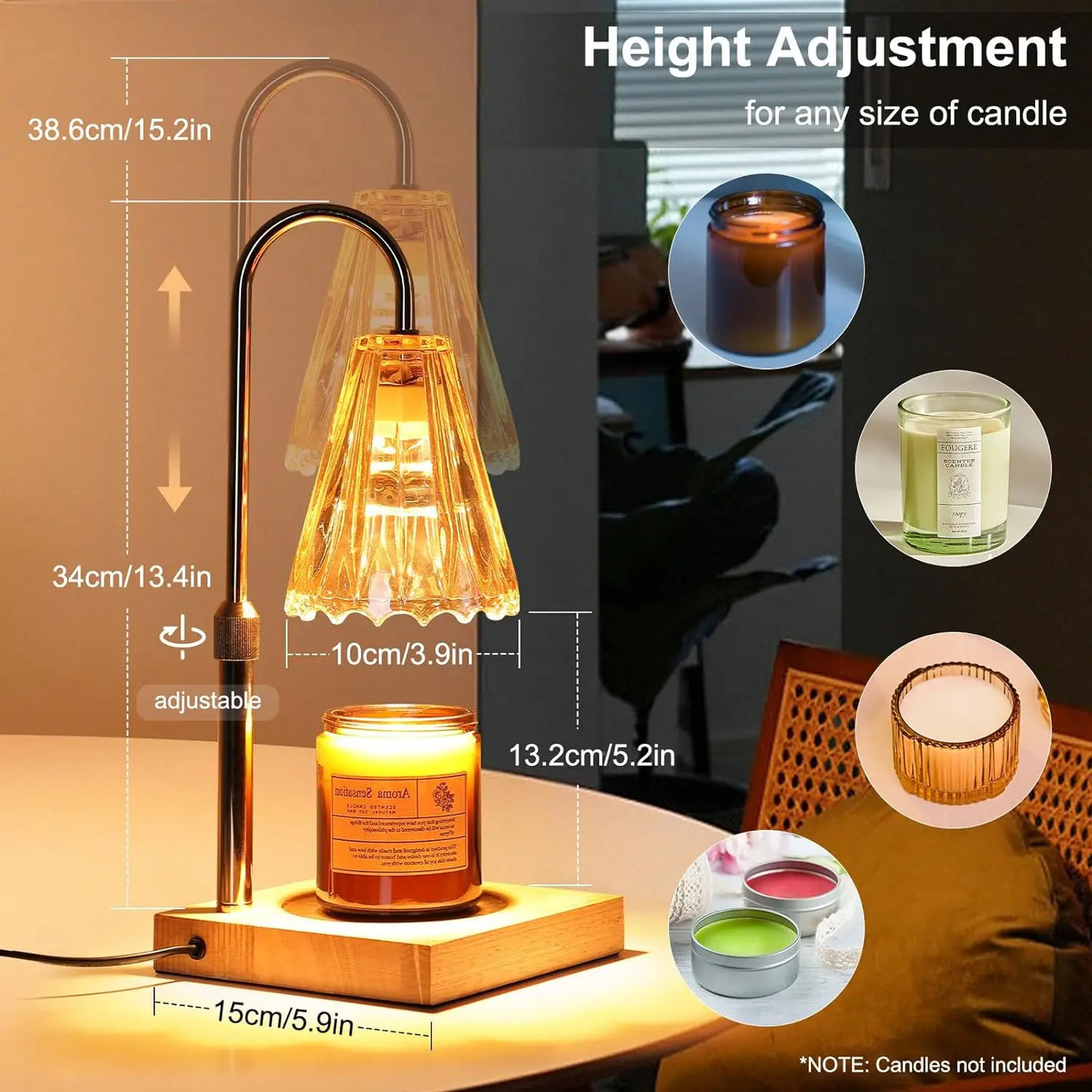 NEW Lightess Candle Warmer Lamp, Electric Candle Lamp Warmer with Timer & Dimmer, Height Adjustable, with 2 Bulbs