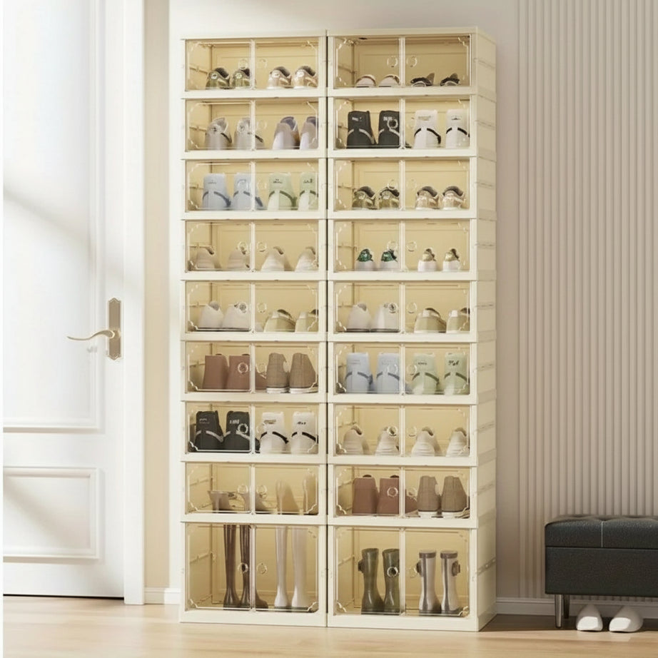 Folding Shoe Storage Box with Transparent Magnetic Door – Portable Organizer Bins for Closet, Entryway & Space-Saving Home Storage