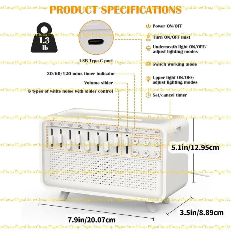 CalmiWave White Noise Diffuser – Speaker, Humidifier & Night Light