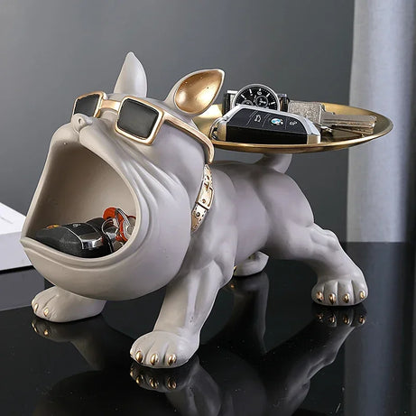 Bulldog Storage Statue – 30cm Resin Dog Figurine with Tray