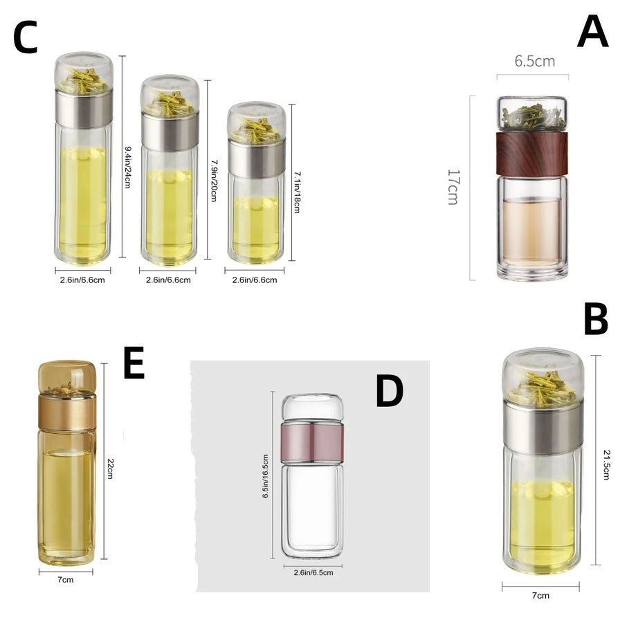 Glass Tea Infuser Bottle – Double Wall Portable Tumbler