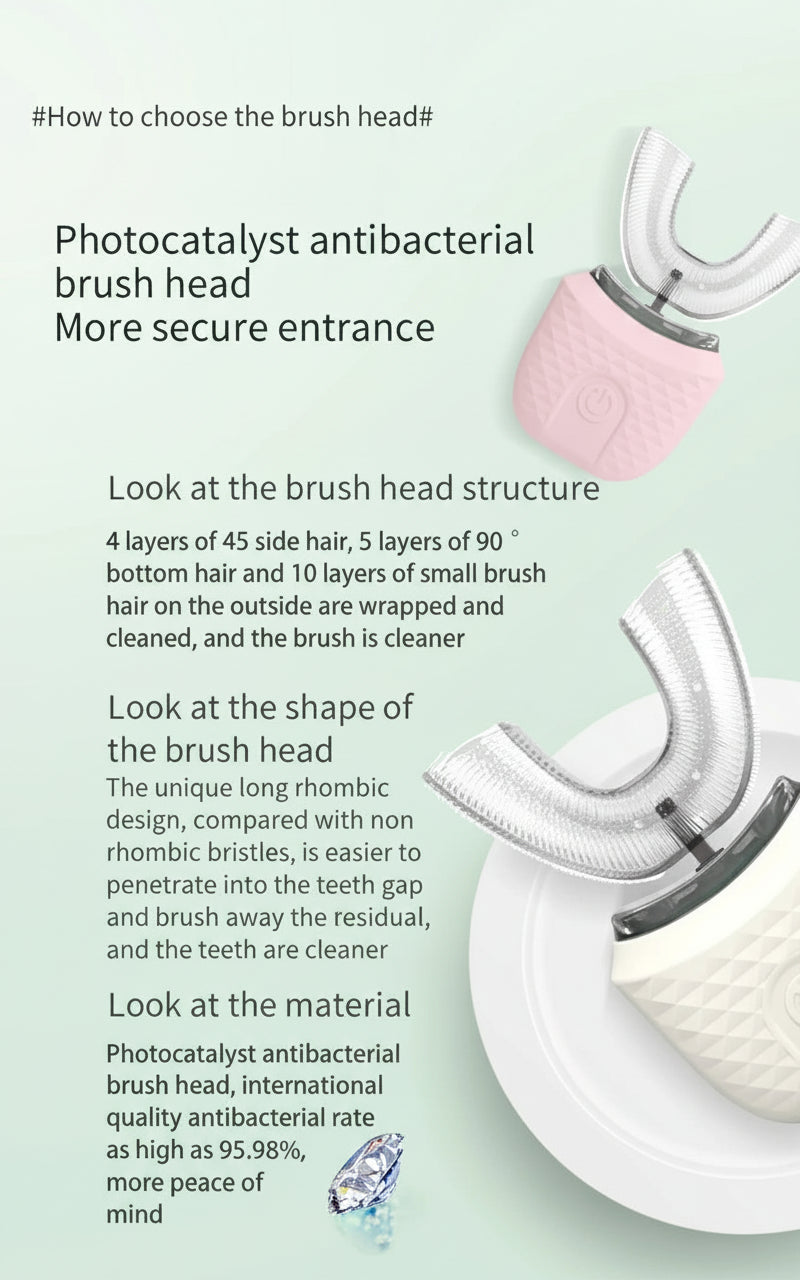 ToothLove™ 360° Ultrasonic U-Shaped Wireless Toothbrush – Automatic Silicone Whitening Brush Kit