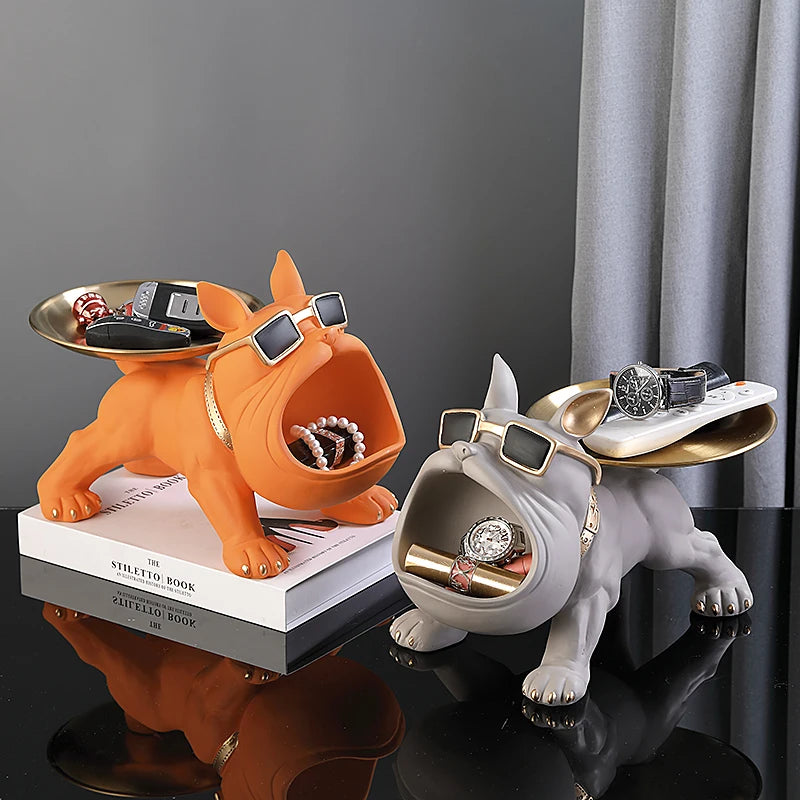 Bulldog Storage Statue – 30cm Resin Dog Figurine with Tray