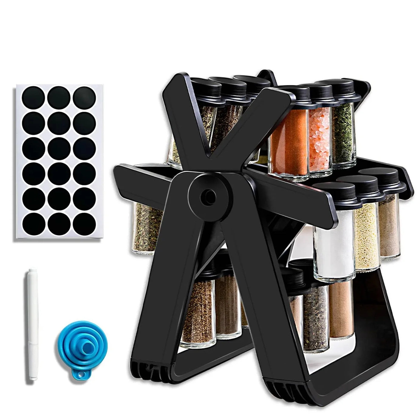 Rotating Glass Spice Rack Set — 360° Ferris-Style Organizer
