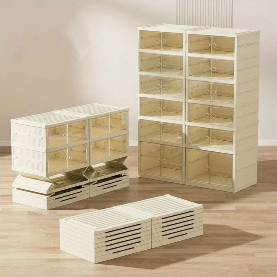 Folding Shoe Storage Box with Transparent Magnetic Door – Portable Organizer Bins for Closet, Entryway & Space-Saving Home Storage