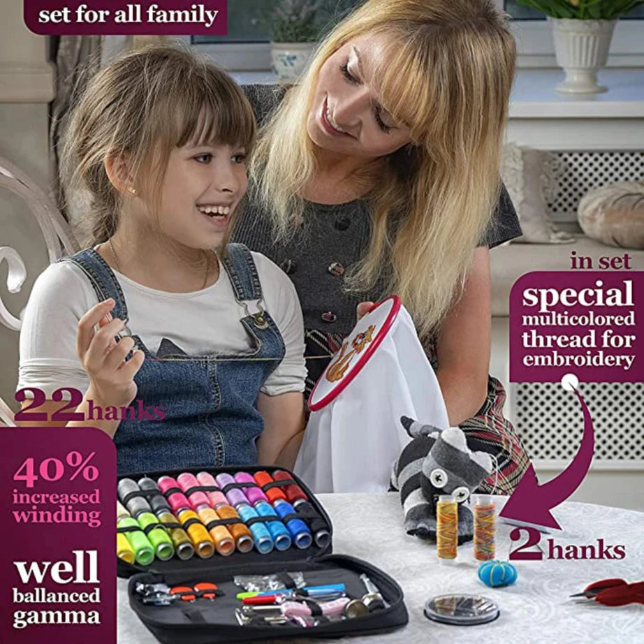 Portable Sewing Kit with 24 Colored Threads & Accessories