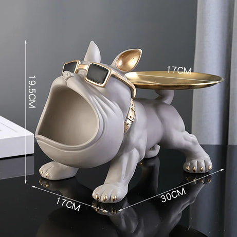 Bulldog Storage Statue – 30cm Resin Dog Figurine with Tray