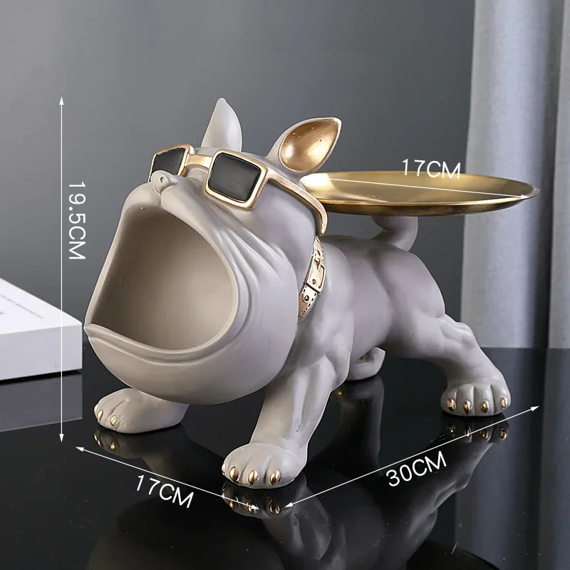 Bulldog Storage Statue – 30cm Resin Dog Figurine with Tray
