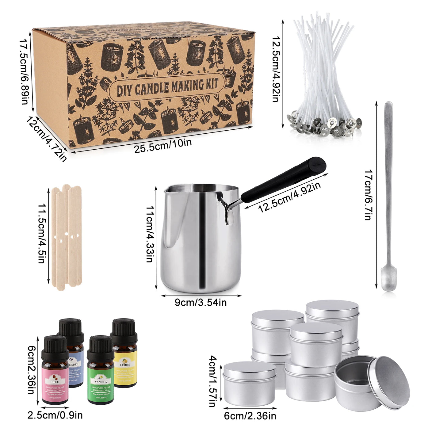 DIY Aromatherapy Candle Making Kit – Long-Handled Wax Cups, Soy Wax, Essential Oils & Stickers for Handmade Holiday Gifts