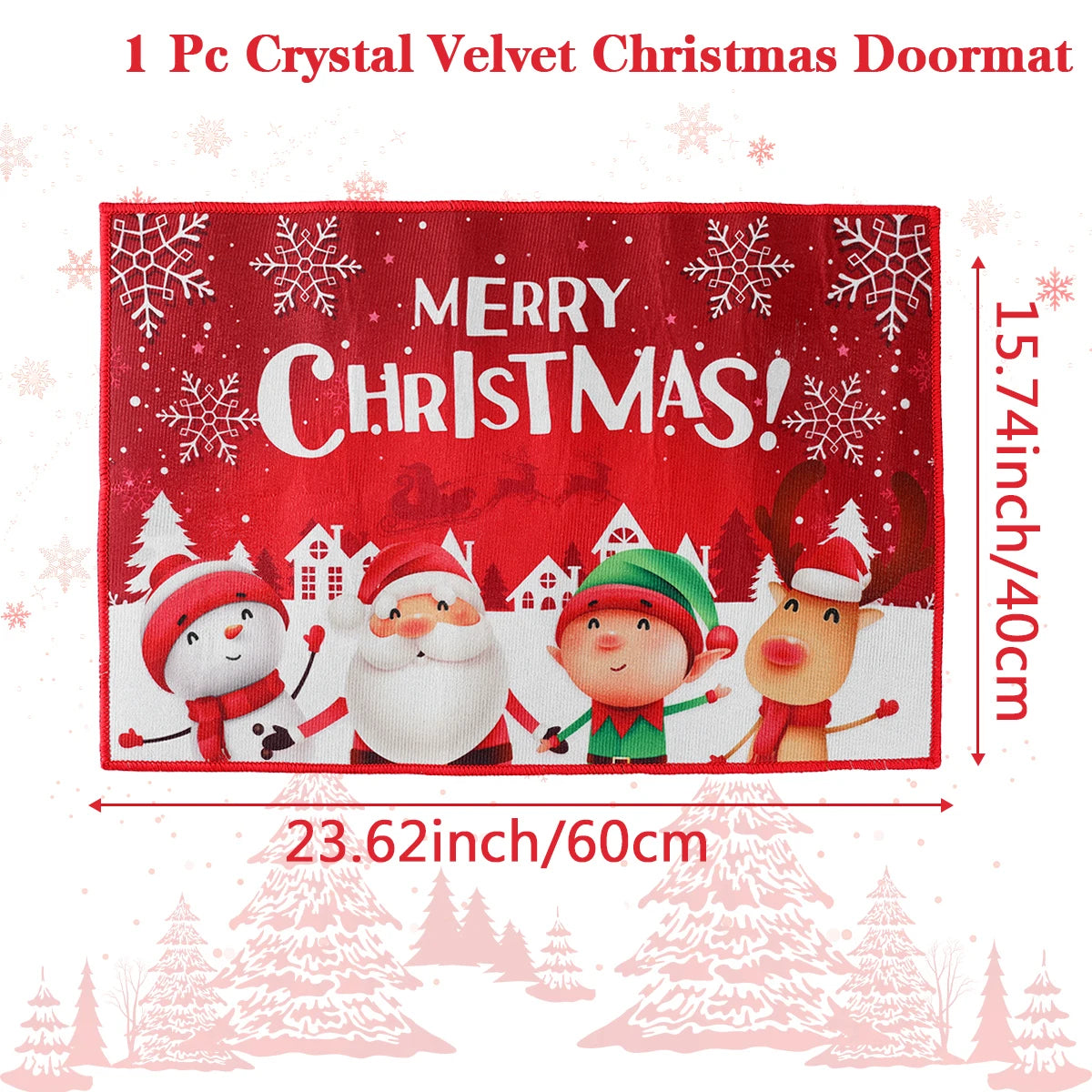 Crystal velvet Christmas doormat with characters 60x40 cm