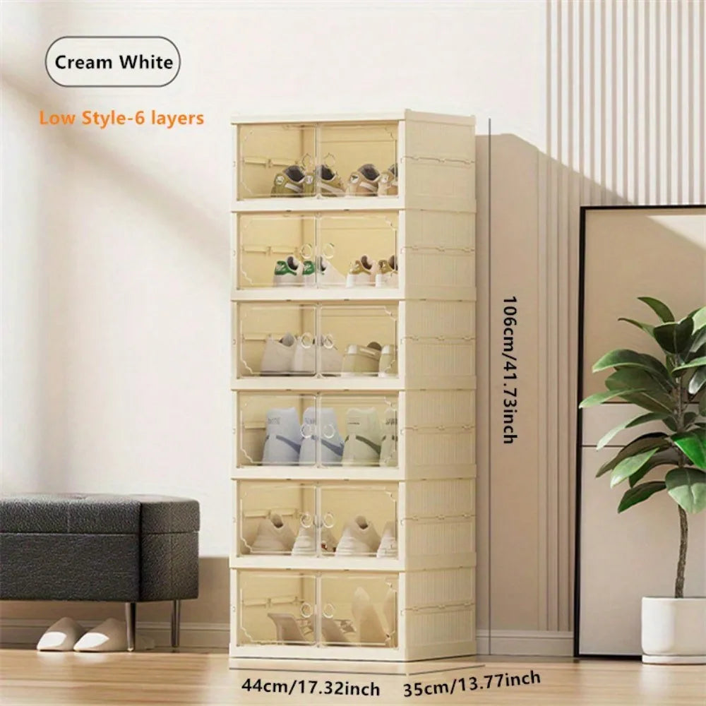 Folding Shoe Storage Box with Transparent Magnetic Door – Portable Organizer Bins for Closet, Entryway & Space-Saving Home Storage