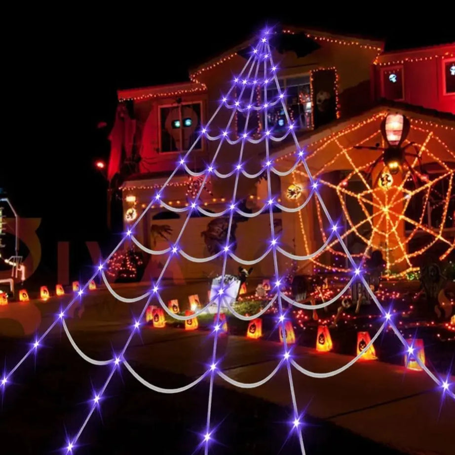 Halloween LED Spider Web Lights – 250 LEDs, 8 Modes