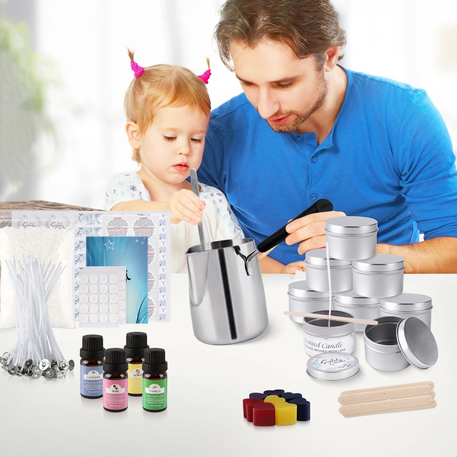 DIY Aromatherapy Candle Making Kit – Long-Handled Wax Cups, Soy Wax, Essential Oils & Stickers for Handmade Holiday Gifts