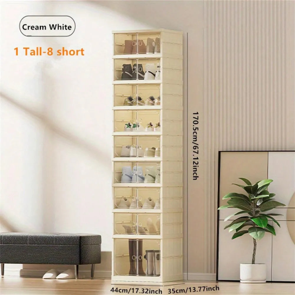 Folding Shoe Storage Box with Transparent Magnetic Door – Portable Organizer Bins for Closet, Entryway & Space-Saving Home Storage