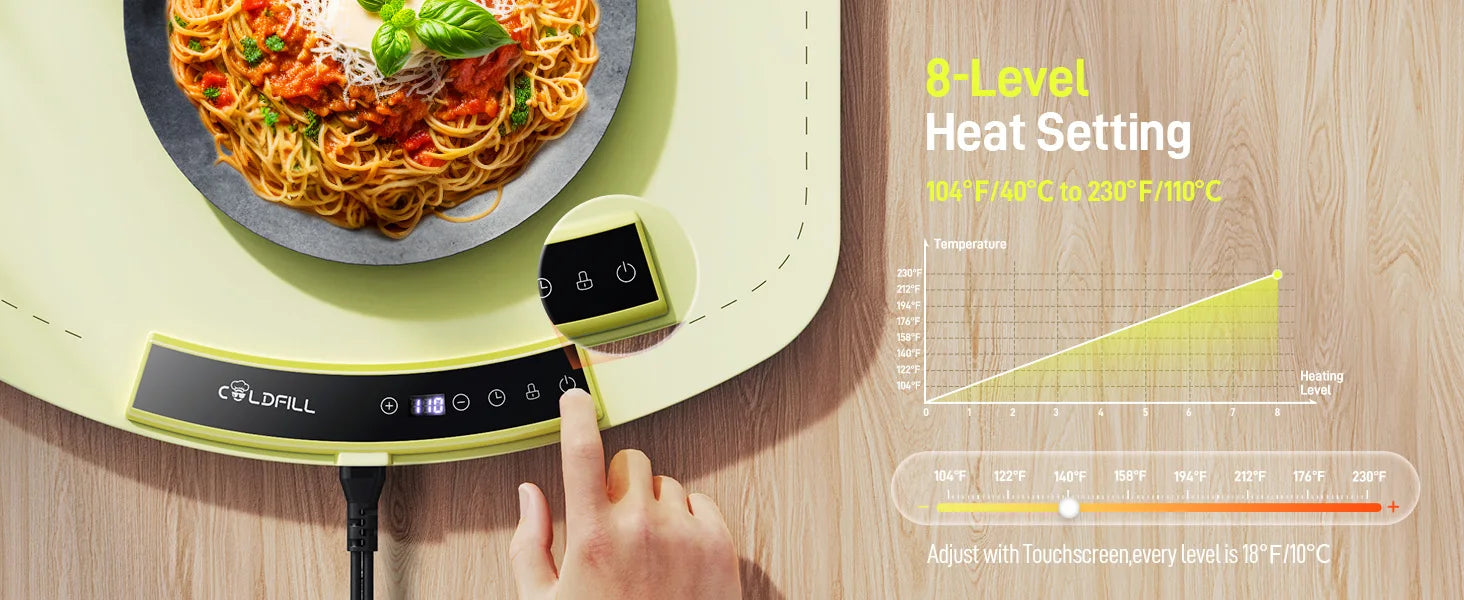 Foodie™ Portable Electric Food Warming Tray – Smart Foldable Heating Plate with Adjustable 8-Level Temperature Control