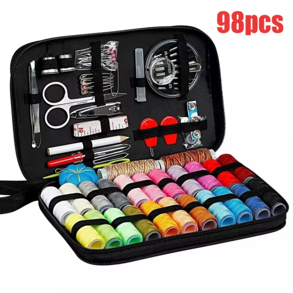Portable Sewing Kit with 24 Colored Threads & Accessories