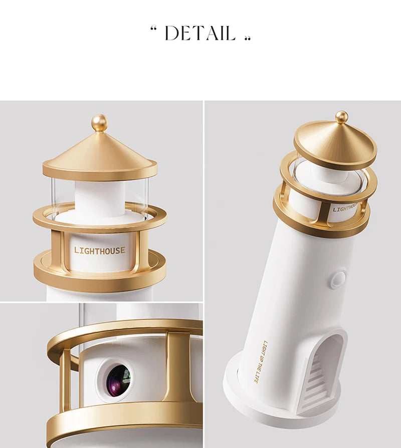 Moon & Lighthouse Projection Lamp – USB Rechargeable Night Light with Remote & Motion Sensor