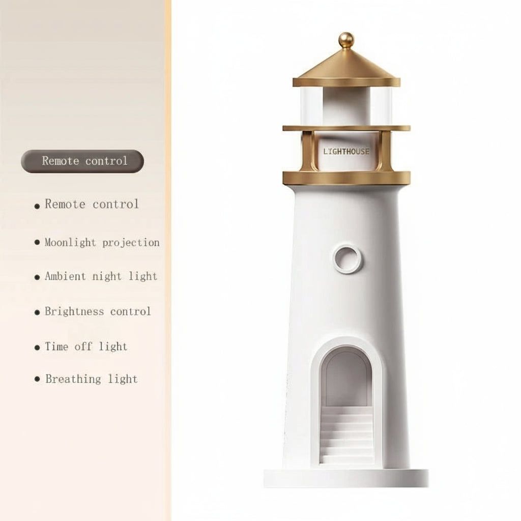Moon & Lighthouse Projection Lamp – USB Rechargeable Night Light with Remote & Motion Sensor