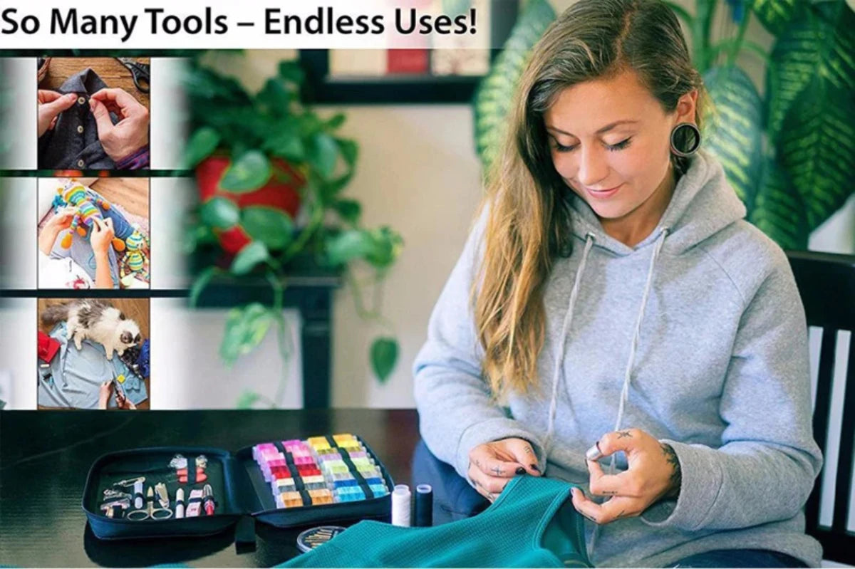 Portable Sewing Kit with 24 Colored Threads & Accessories