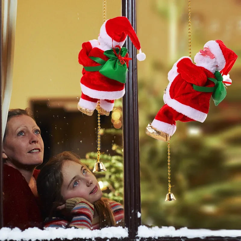 Santa climbing in a window scene