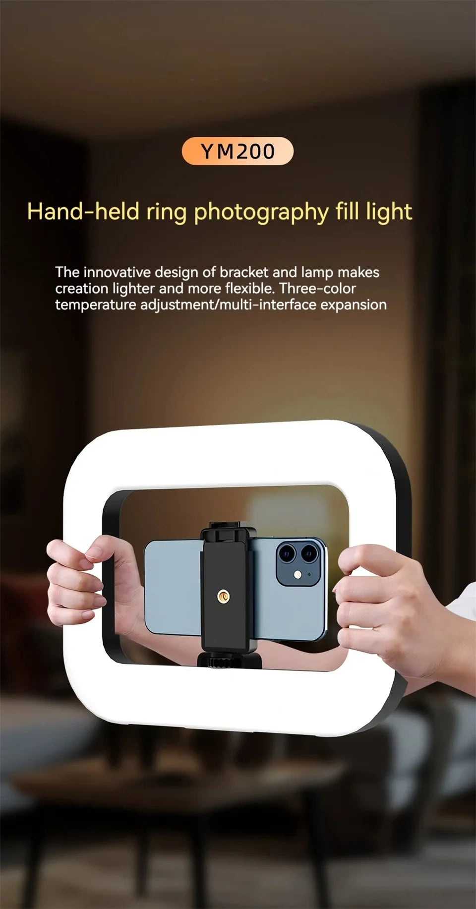 FANGTUOSI™ PRO Handheld Rechargeable Ring LED Fill Light – Portable Phone & Desktop Selfie Lamp for Live Streaming, Photography & Makeup