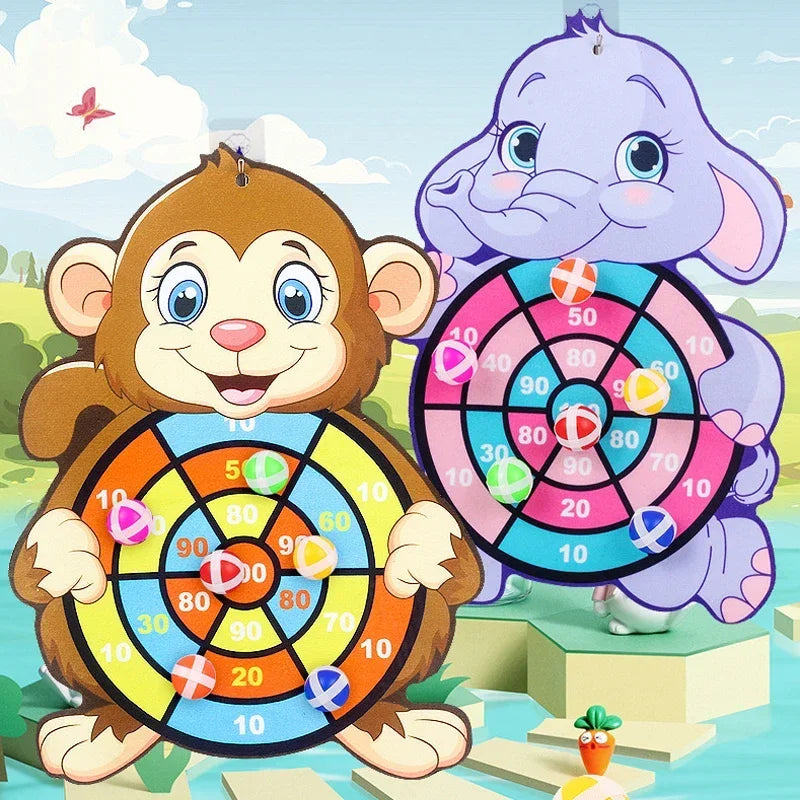Monkey and elephant targets with colorful scoring rings