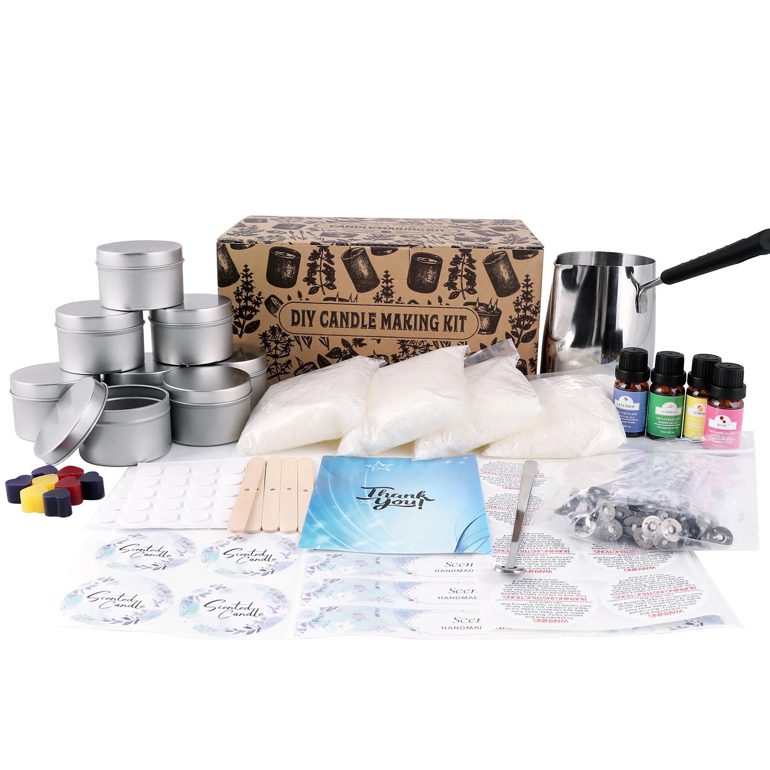 DIY Aromatherapy Candle Making Kit – Long-Handled Wax Cups, Soy Wax, Essential Oils & Stickers for Handmade Holiday Gifts