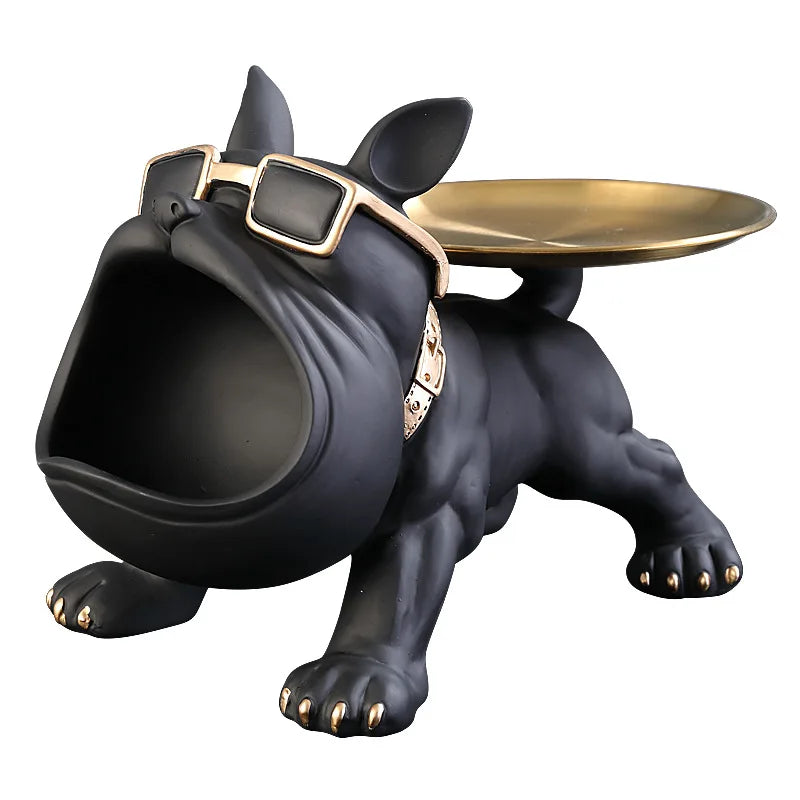 Entryway setup with bulldog storage figurine