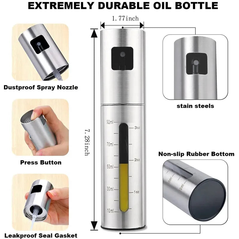 Stainless Steel Oil Spray Bottle – 304 Refillable Cooking & BBQ Sprayer