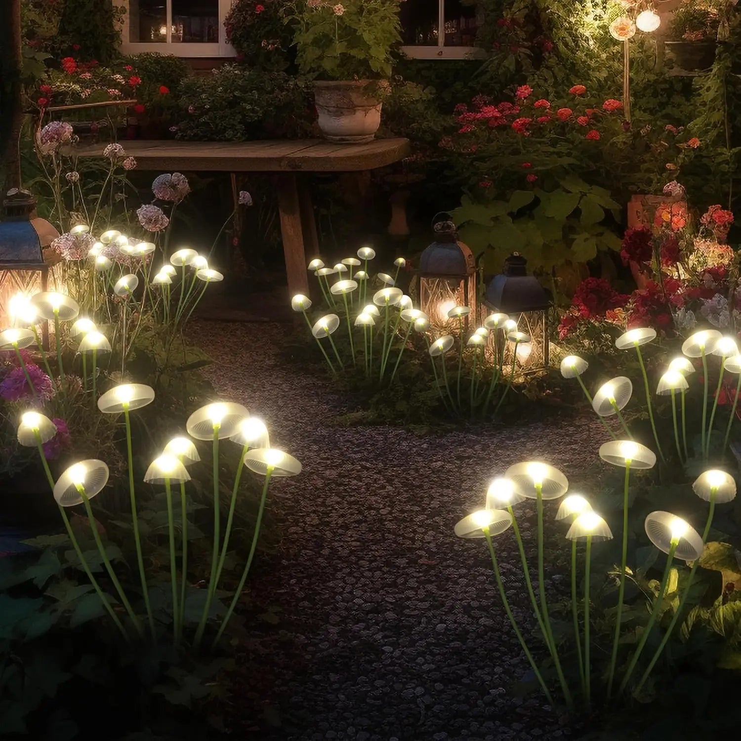 Solar garden mushroom lights — detail