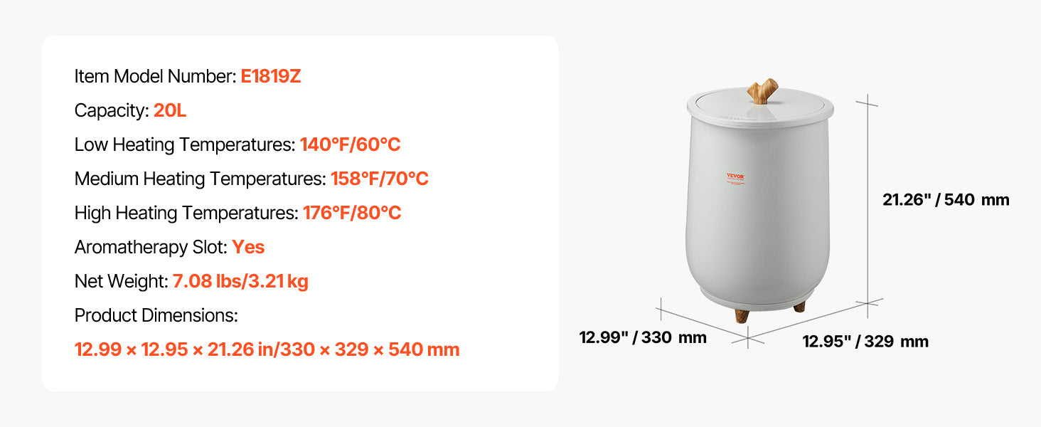 NEW SucceBuy Towel Warmer Bucket 20L Heated Towel Warmer w/ LED Light Auto Shut off & Temperature Setting Large Blanket Warmers SPA